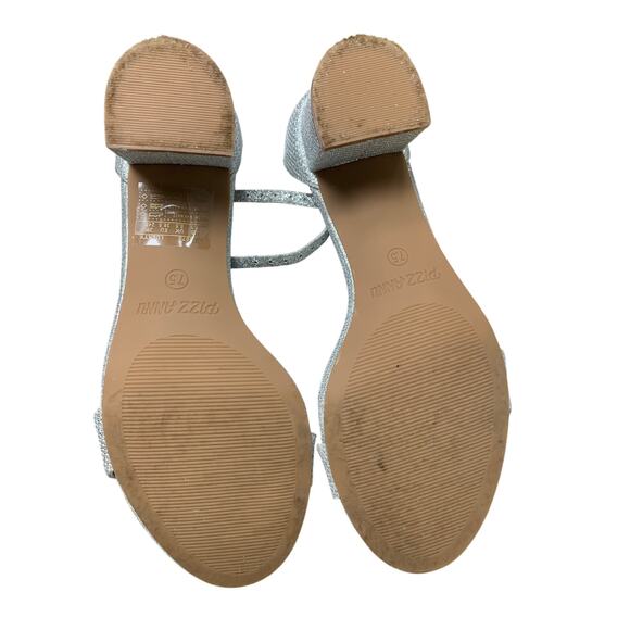 Pizz Annu Womens Size 7.5 Silver Glitter 2" Block Heel Ankle Strap Sandal Shoes - Picture 7 of 7